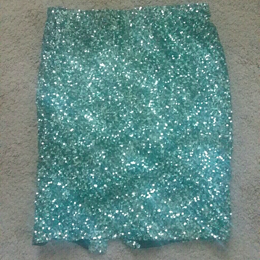 Aqua Sequin Pencil Skirt